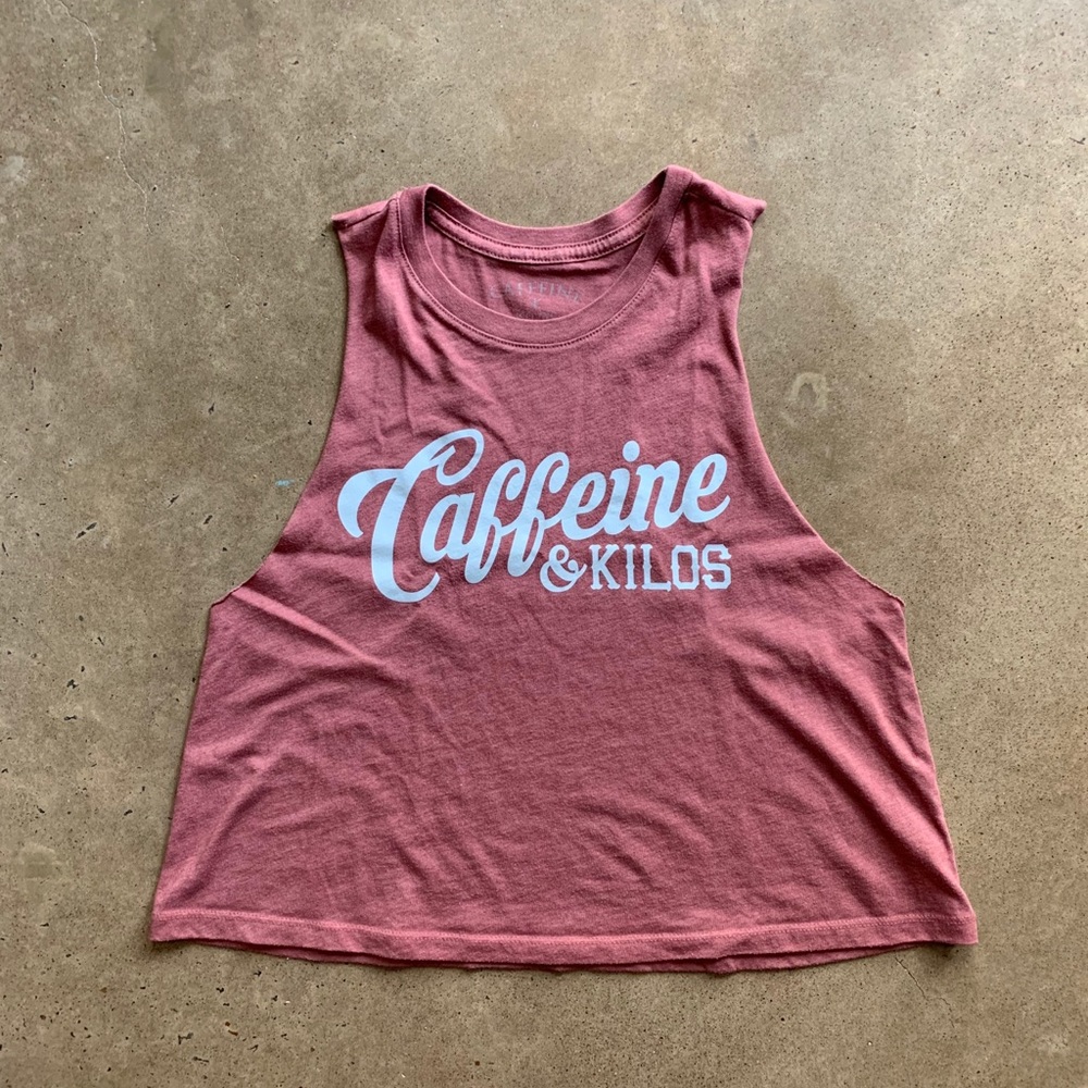 Caffeine & Kilos script muscle tank dusty rose - M